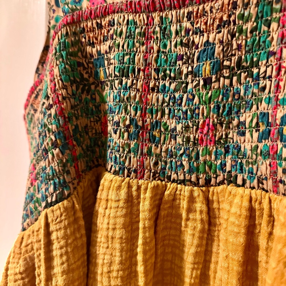Mustard Maxi Dress with Green Floral Bodice - Picture 7 of 7